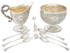 Victorian English Sterling Silver Cream Sugar Presentation Set