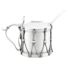 Pot à moutarde tambour anglais victorien en argent sterling