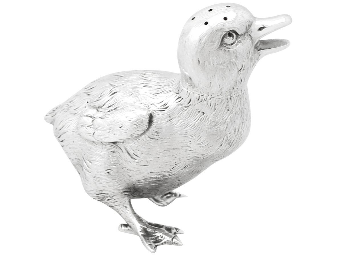 Late 19th Century Victorian English Sterling Silver Duckling Pepperette