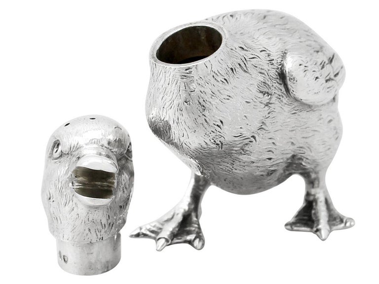 Victorian English Sterling Silver Duckling Pepperette For Sale at 1stDibs