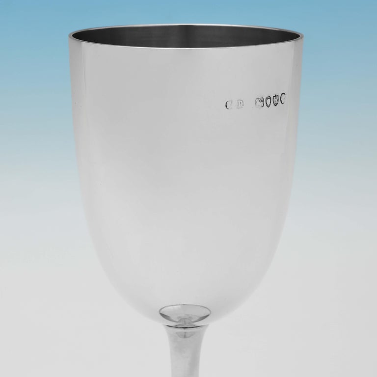 Hallmarked in London in 1885, this very handsome, Victorian, Antique Sterling Silver Goblet, is plain in design, featuring reed detailing to the foot. The goblet measures 6.5