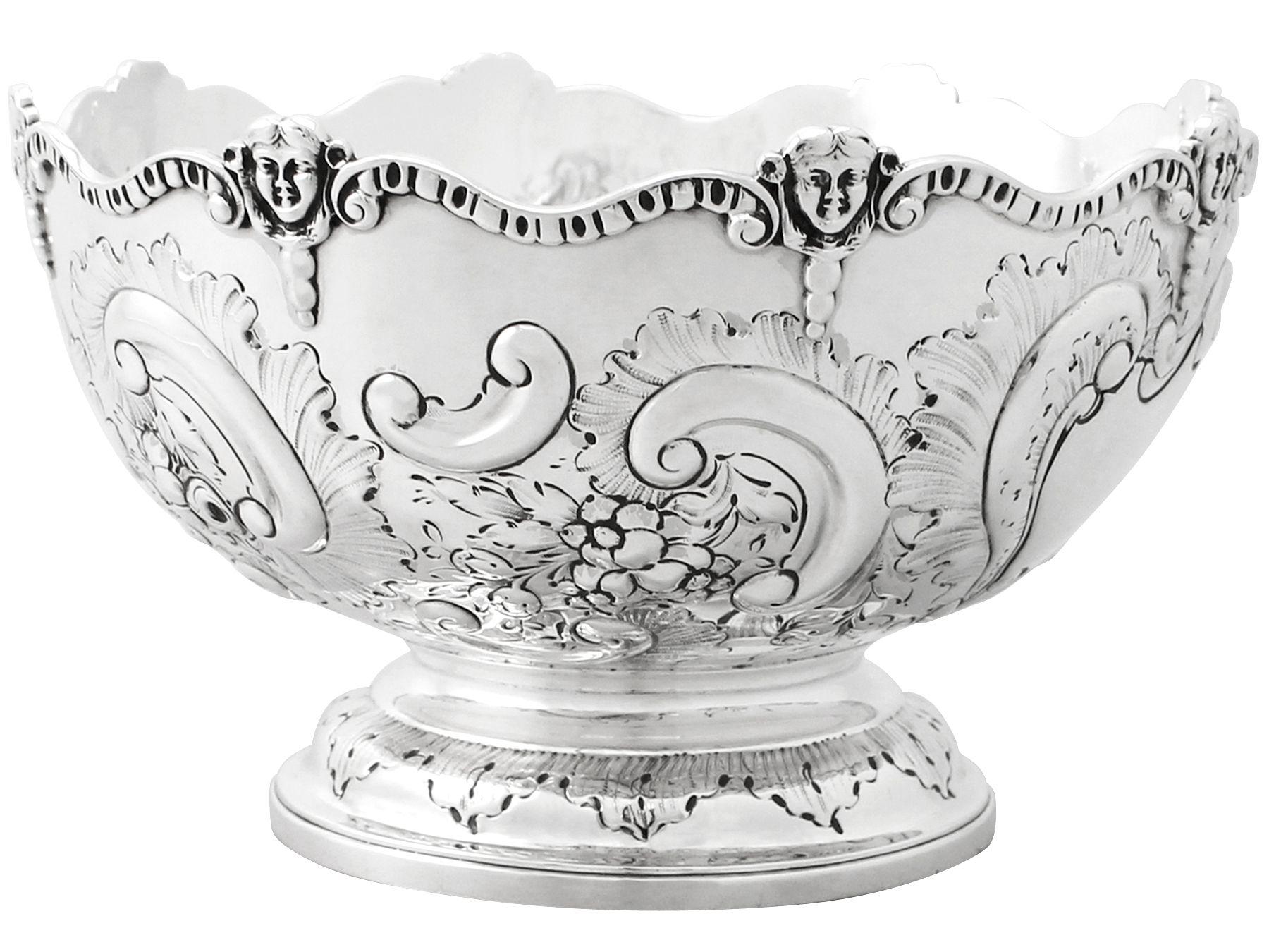 A fine and impressive antique Victorian English sterling silver presentation bowl made by Charles Stuart Harris; an addition to our dining silverware collection.

This impressive antique Victorian English sterling silver presentation bowl has a