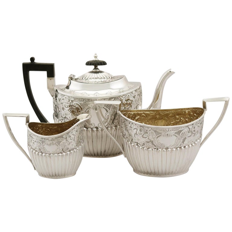 Victorian English Sterling Silver Three-Piece Tea Set For Sale at 1stdibs