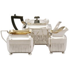 Antique Victorian English Sterling Silver Three-Piece Tea Set