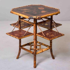 Victorian English Tiger Bamboo Chinoiserie Book Table with Folding Shelves