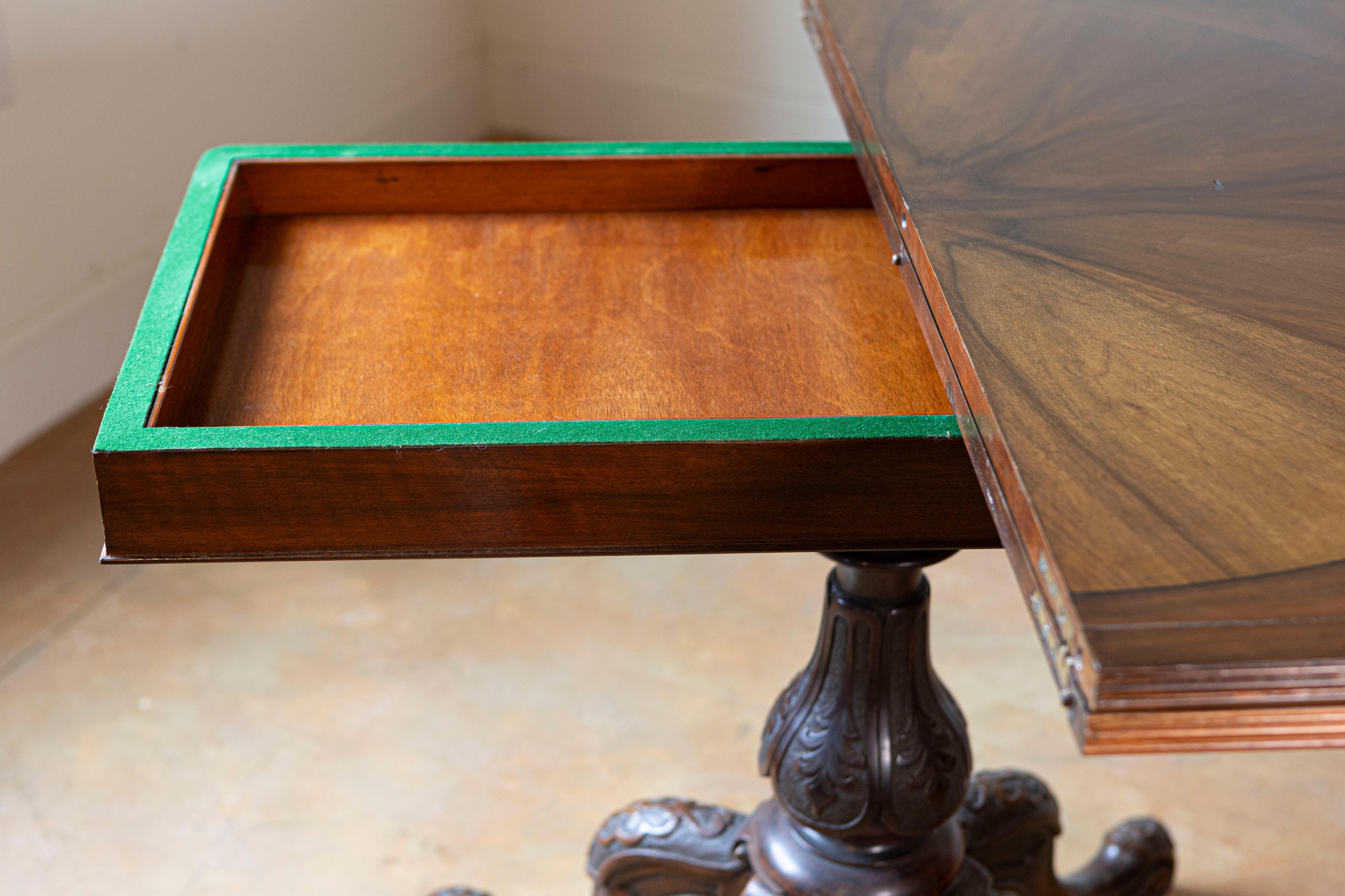 Victorian English Walnut and Mahogany Fold-Over Game Table with Bookmatched Top In Good Condition For Sale In Atlanta, GA