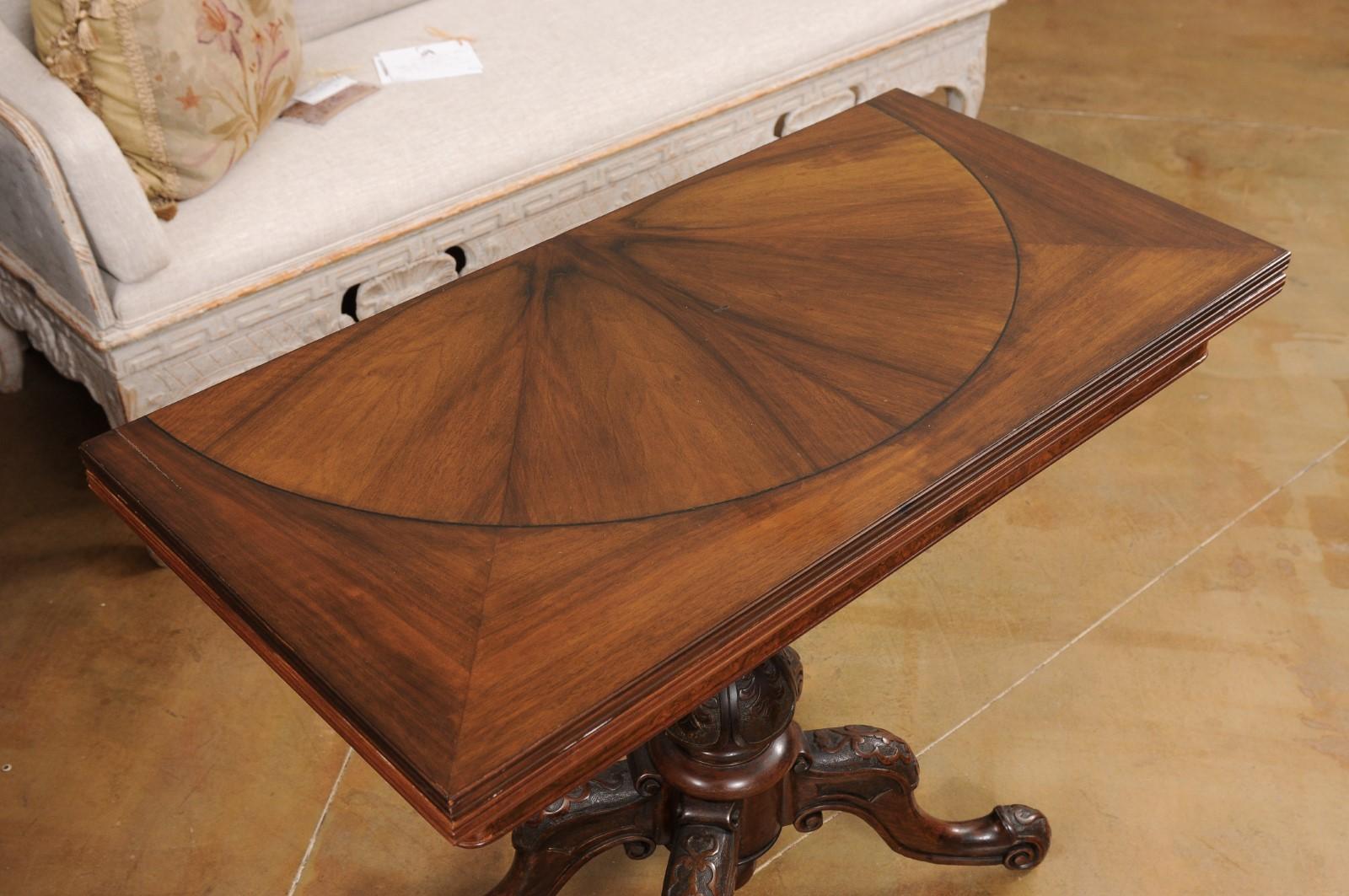 19th Century Victorian English Walnut and Mahogany Fold-Over Game Table with Bookmatched Top For Sale