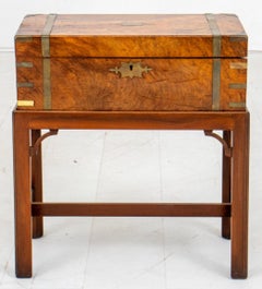 Victorian English Walnut Lap Desk Box on Stand