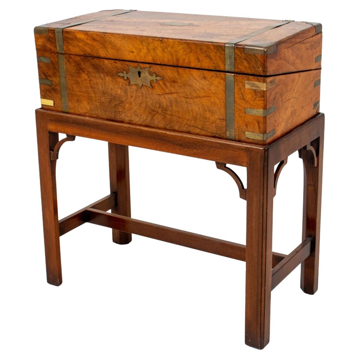 Victorian English Walnut Lap Desk Box on Stand