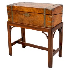 Antique Victorian English Walnut Lap Desk Box on Stand