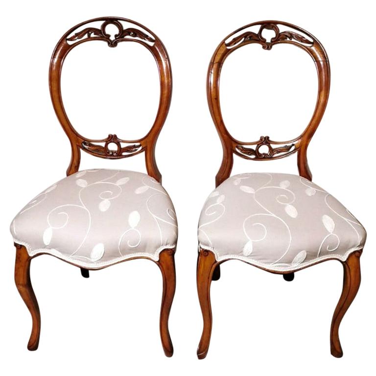 Victorian English Walnut Pair of Chairs With Balloon Back