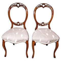 Antique Victorian English Walnut Pair of Chairs With Balloon Back