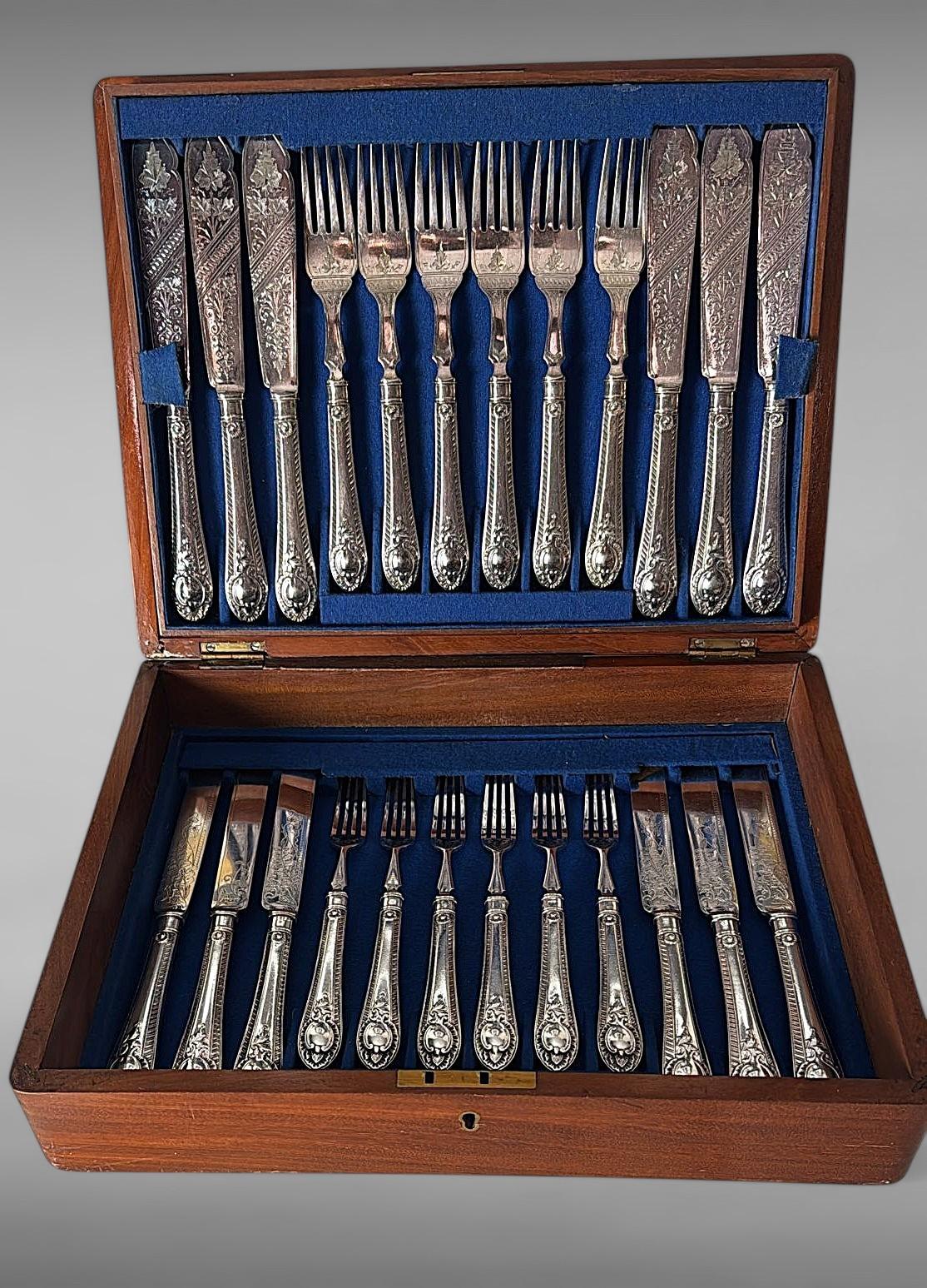 Victorian English Wooden Box With A Complete Silver-Plated