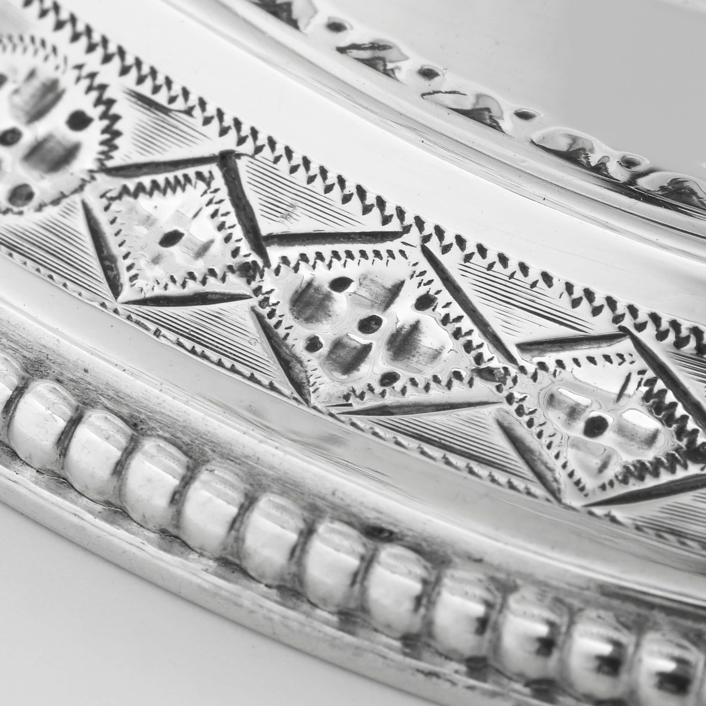 Late 19th Century Victorian Engraved Antique Sterling Silver Sugar Basket - London 1882 For Sale