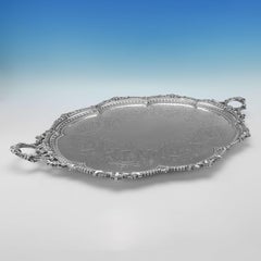 Victorian Engraved Antique Sterling Silver Tray, Martin, Hall & Co. 1860