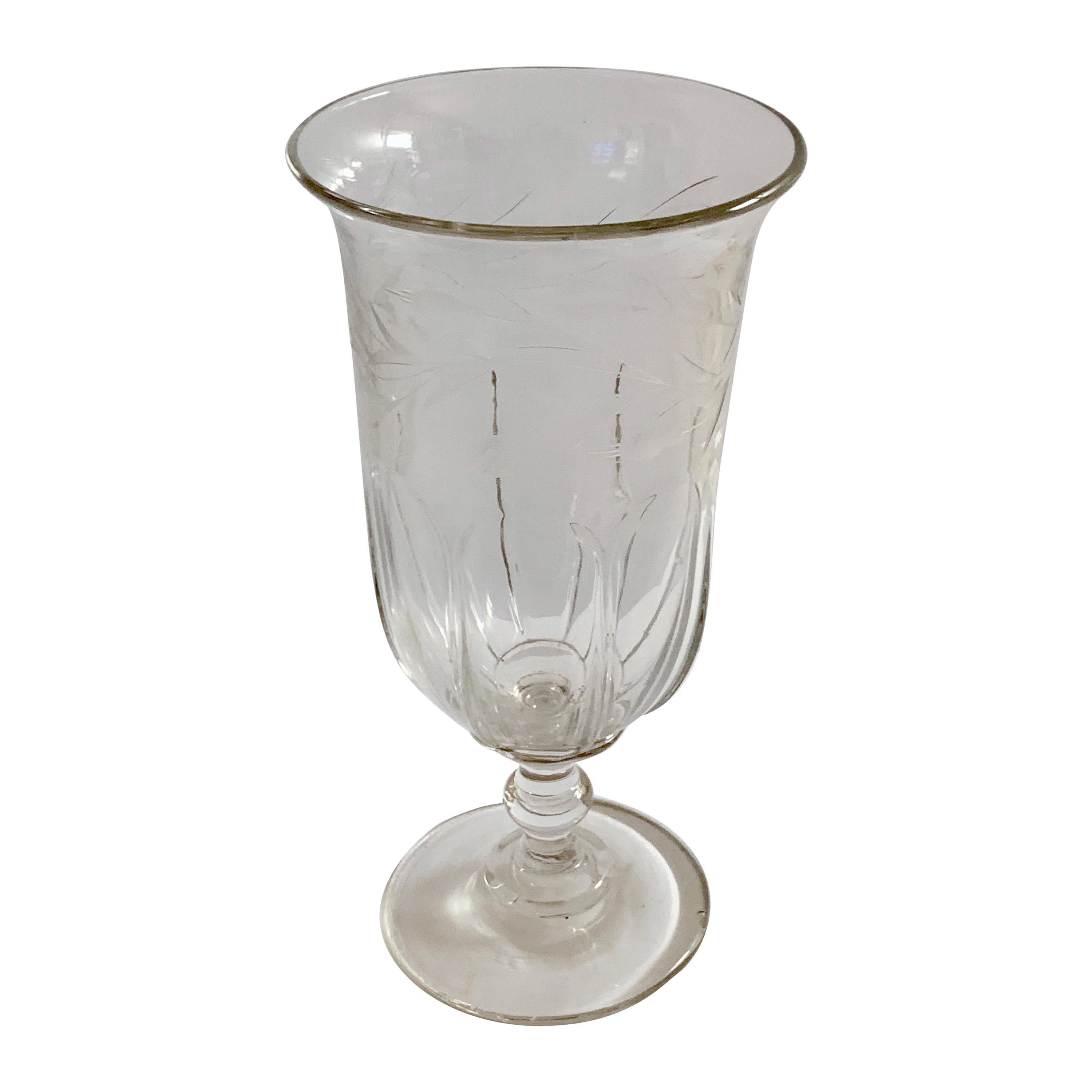 Antique Victorian Engraved Footed Base Celery Glass Vase For Sale