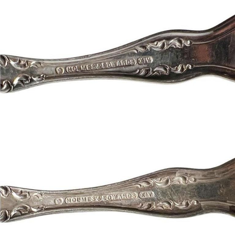 American Victorian Engraved Holmes & Edward XIV Silver Plate Fruit Spoons - Set of 8 For Sale