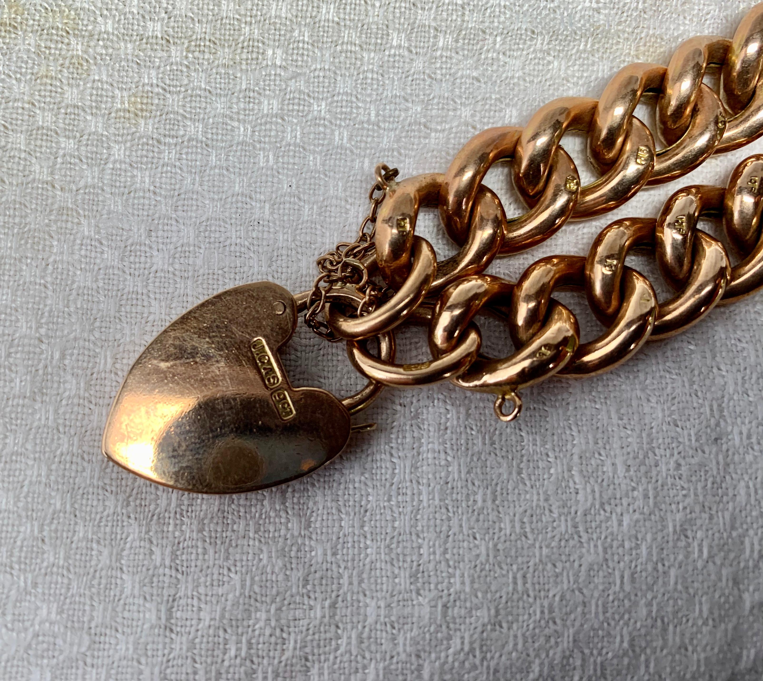 Viktorianisches graviertes Gliederarmband mit Herzverschluss Gold im Zustand „Gut“ im Angebot in New York, NY