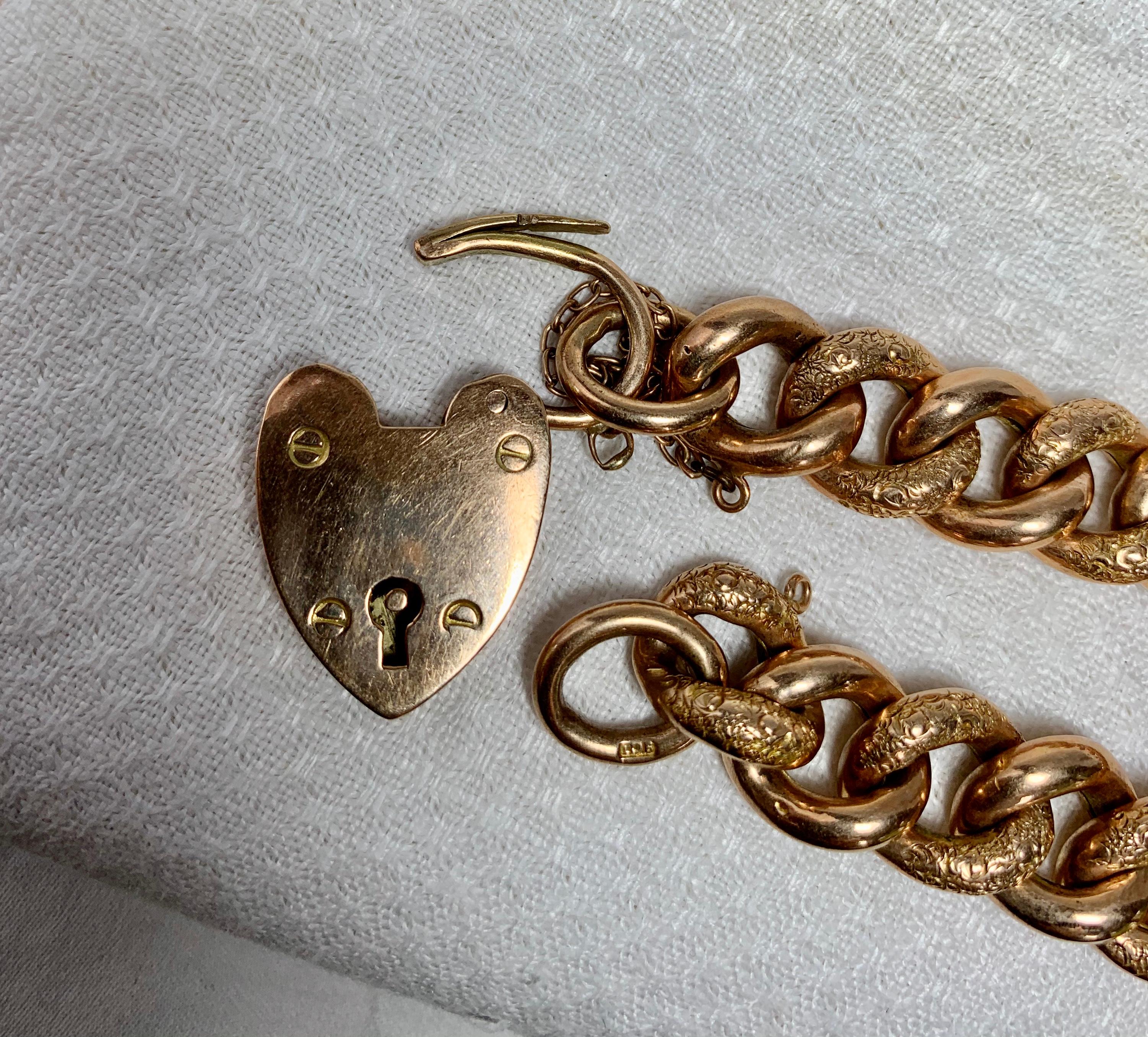 Women's Victorian Engraved Link Bracelet Heart Clasp Gold For Sale