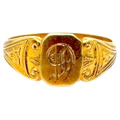 Victorian Engraved Monogram Baby Ring 14K Yellow Gold Antique Original 1860's