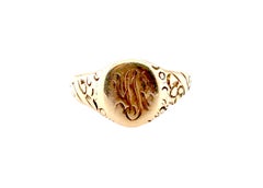 Victorian Engraved Signet Baby Ring 14K Yellow Gold Antique Original 1860's