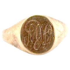 Victorian Engraved Signet Baby Ring Yellow Gold Antique Original 1860's