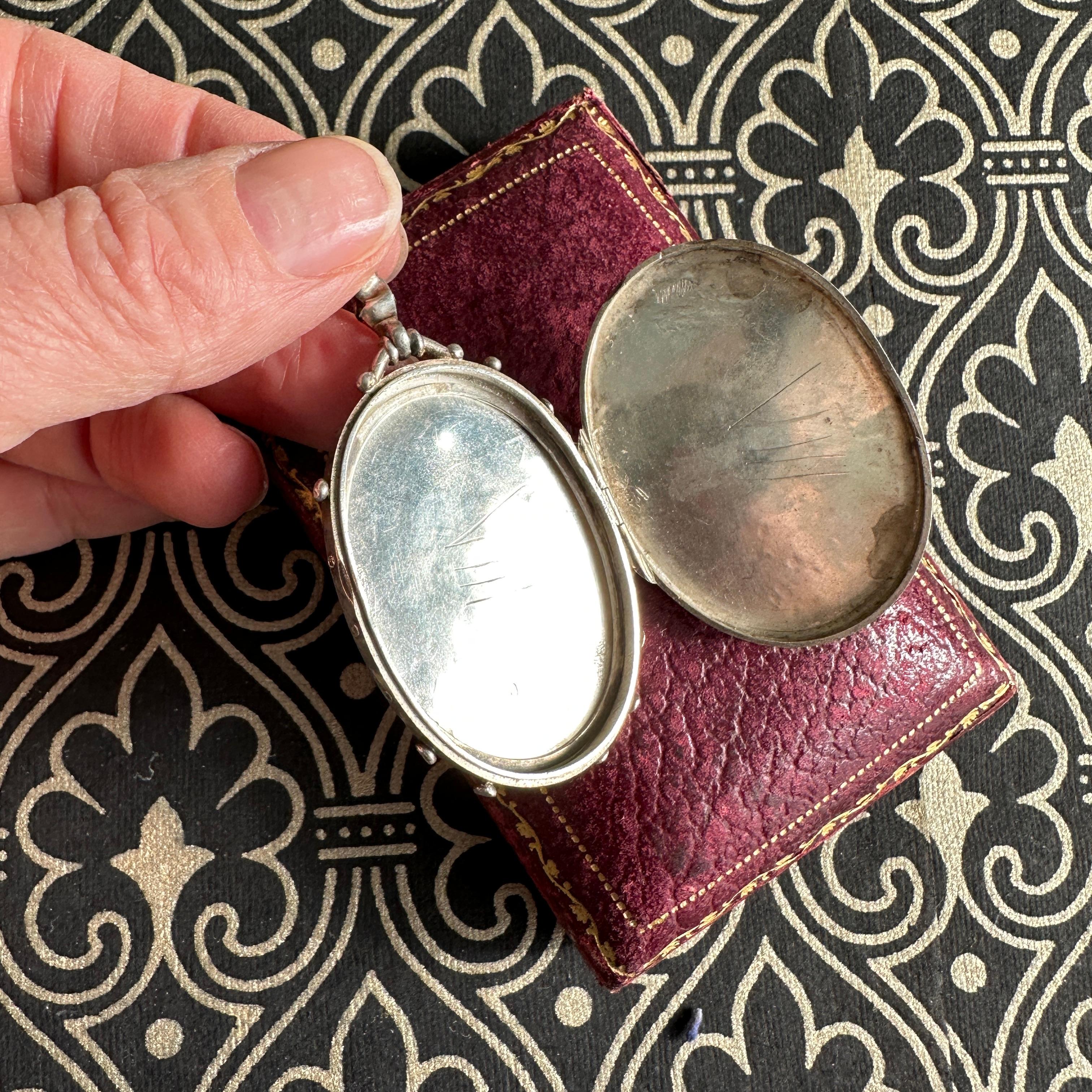 Victorian Engraved Silver Locket Two-Tone Aesthetic Movement 1