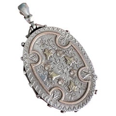 Victorian Engraved Silver Locket Two-Tone Aesthetic Movement