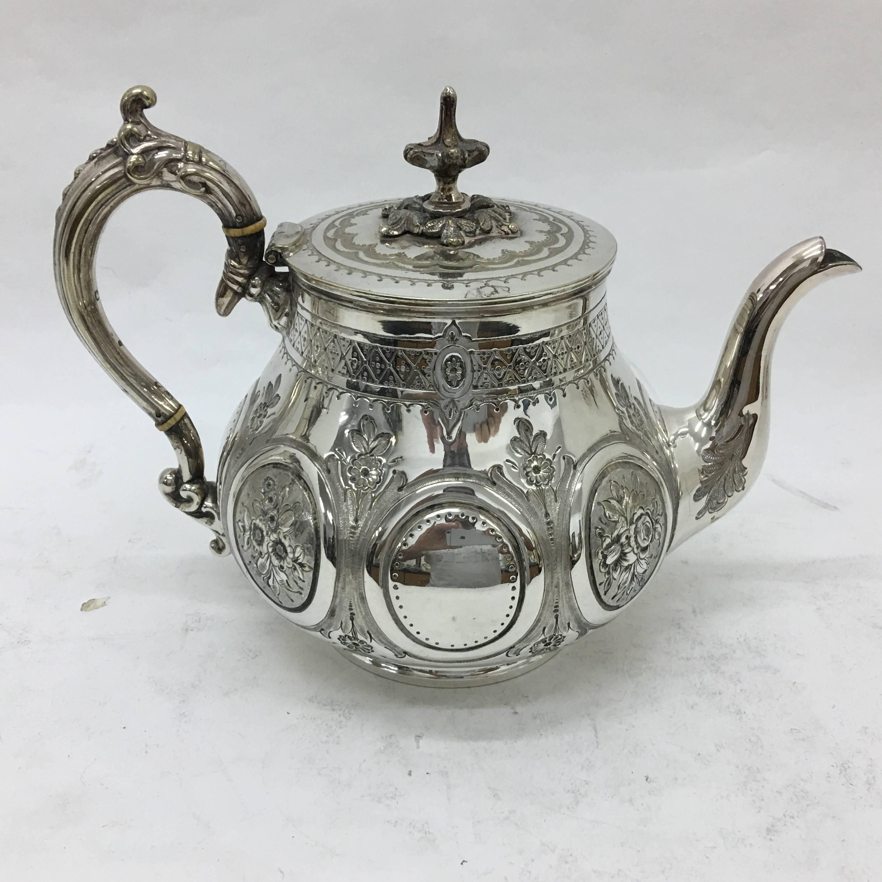 Victorian Engraved Silver Plated British Tea Set by Wilkinson 1870 4