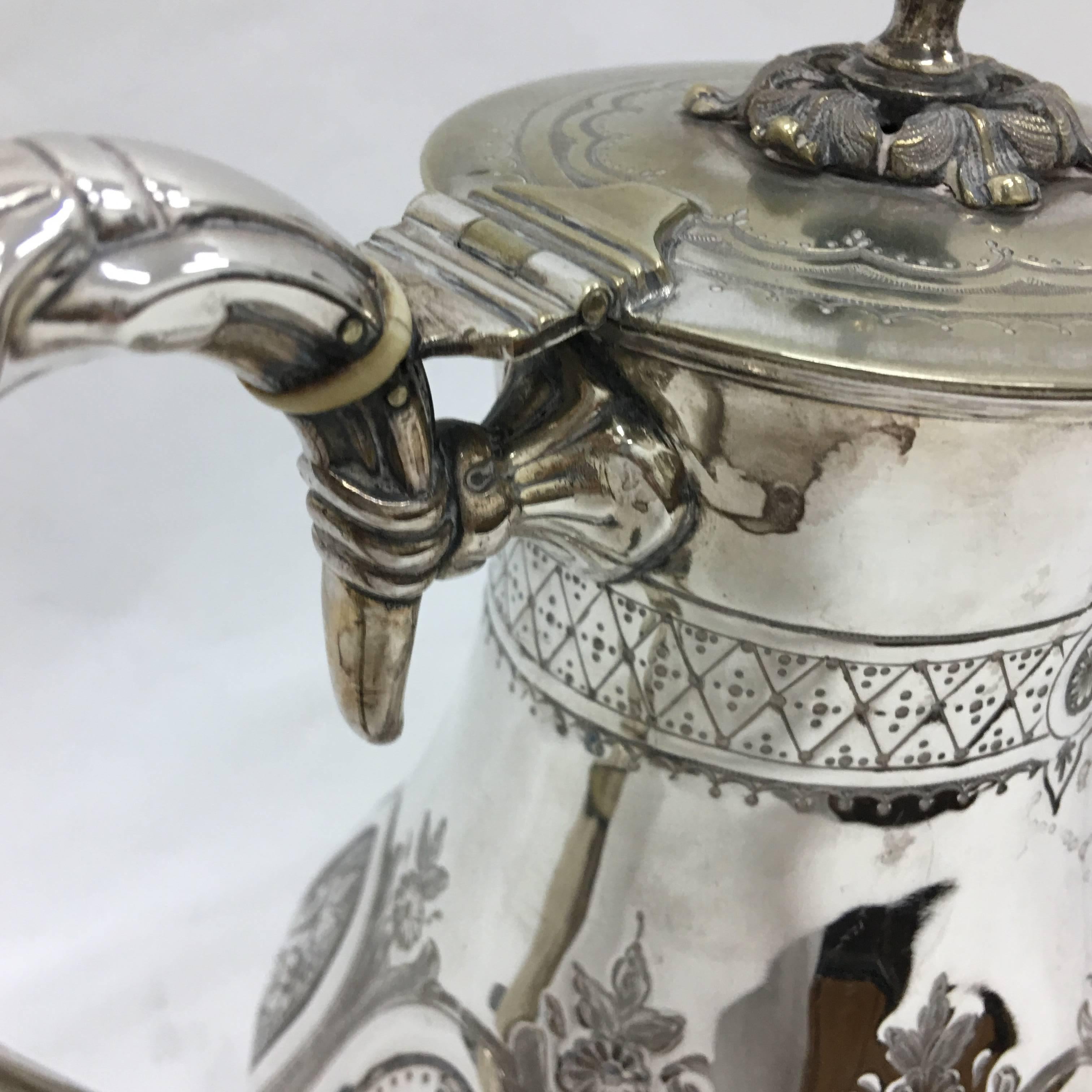 Late Victorian Victorian Engraved Silver Plated British Tea Set by Wilkinson 1870