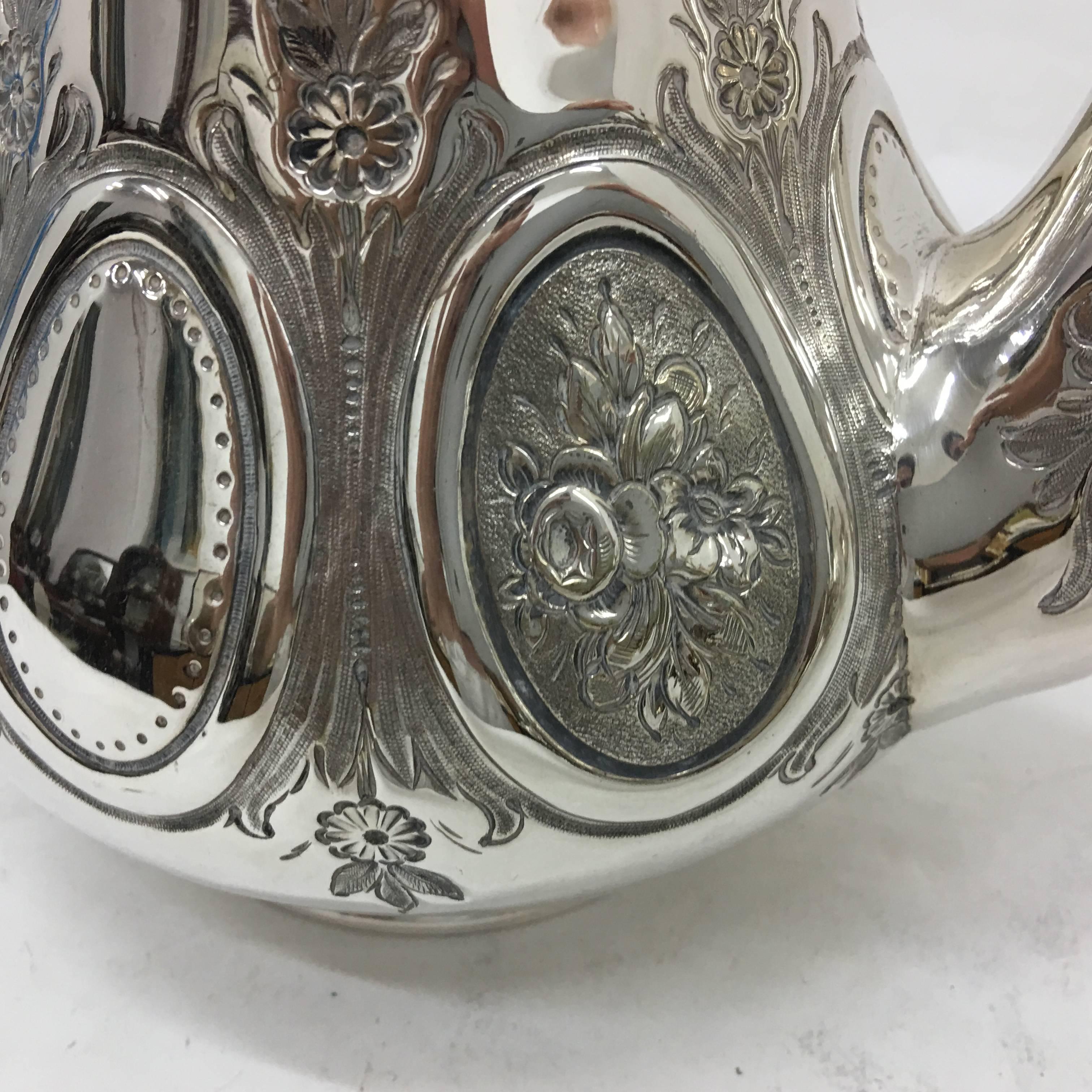 19th Century Victorian Engraved Silver Plated British Tea Set by Wilkinson 1870