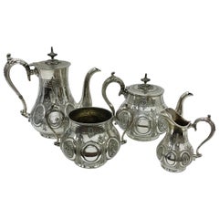 Victorian Engraved Silver Plated British Tea Set by Wilkinson 1870