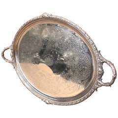 Victorian Engraved Silver Plated English Serving Tray, circa 1870