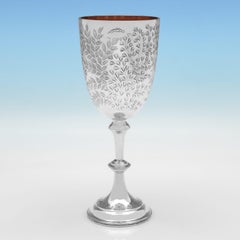 Victorian engraved sterling silver goblet made in London in 1890