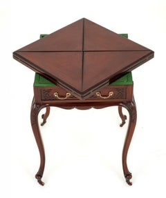 Victorian Envelope Card Table Antique Mahogany Games, 1890