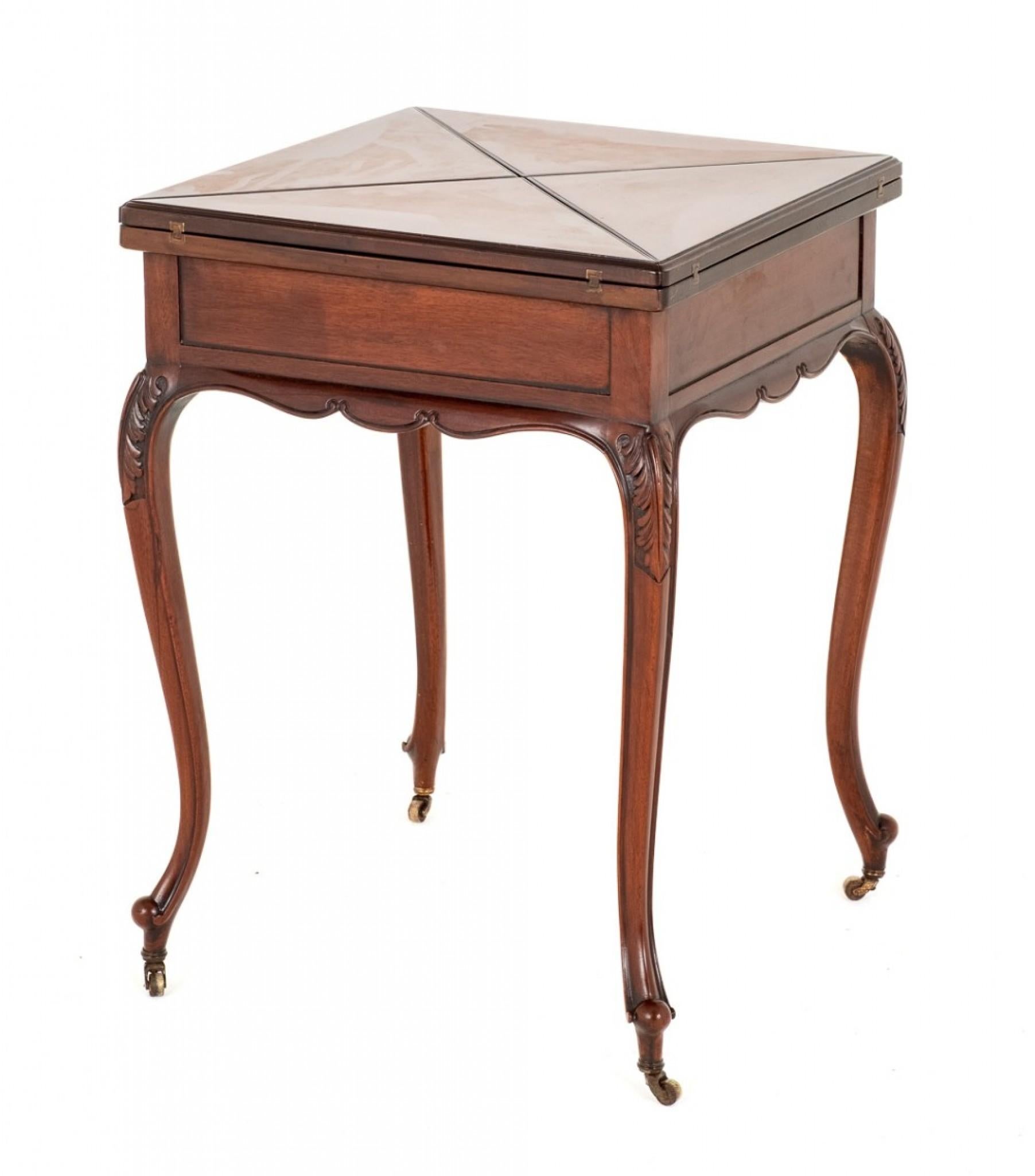 Victorian Envelope Card Table Antique Mahogany Games 1890 In Good Condition For Sale In Potters Bar, GB