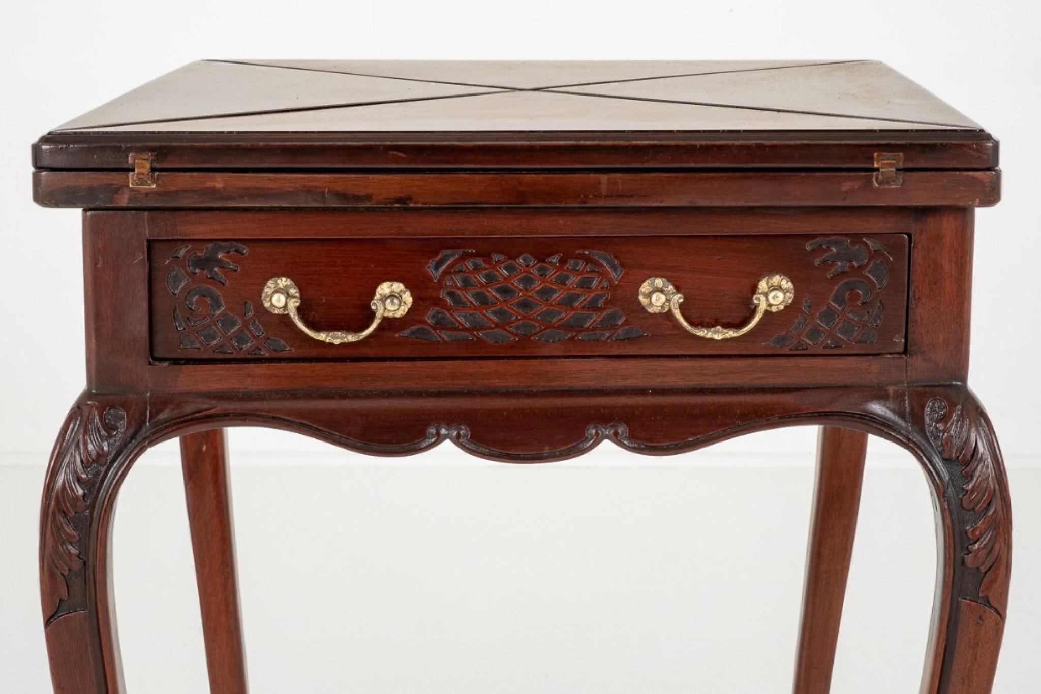 Late 19th Century Victorian Envelope Card Table Antique Mahogany Games, 1890