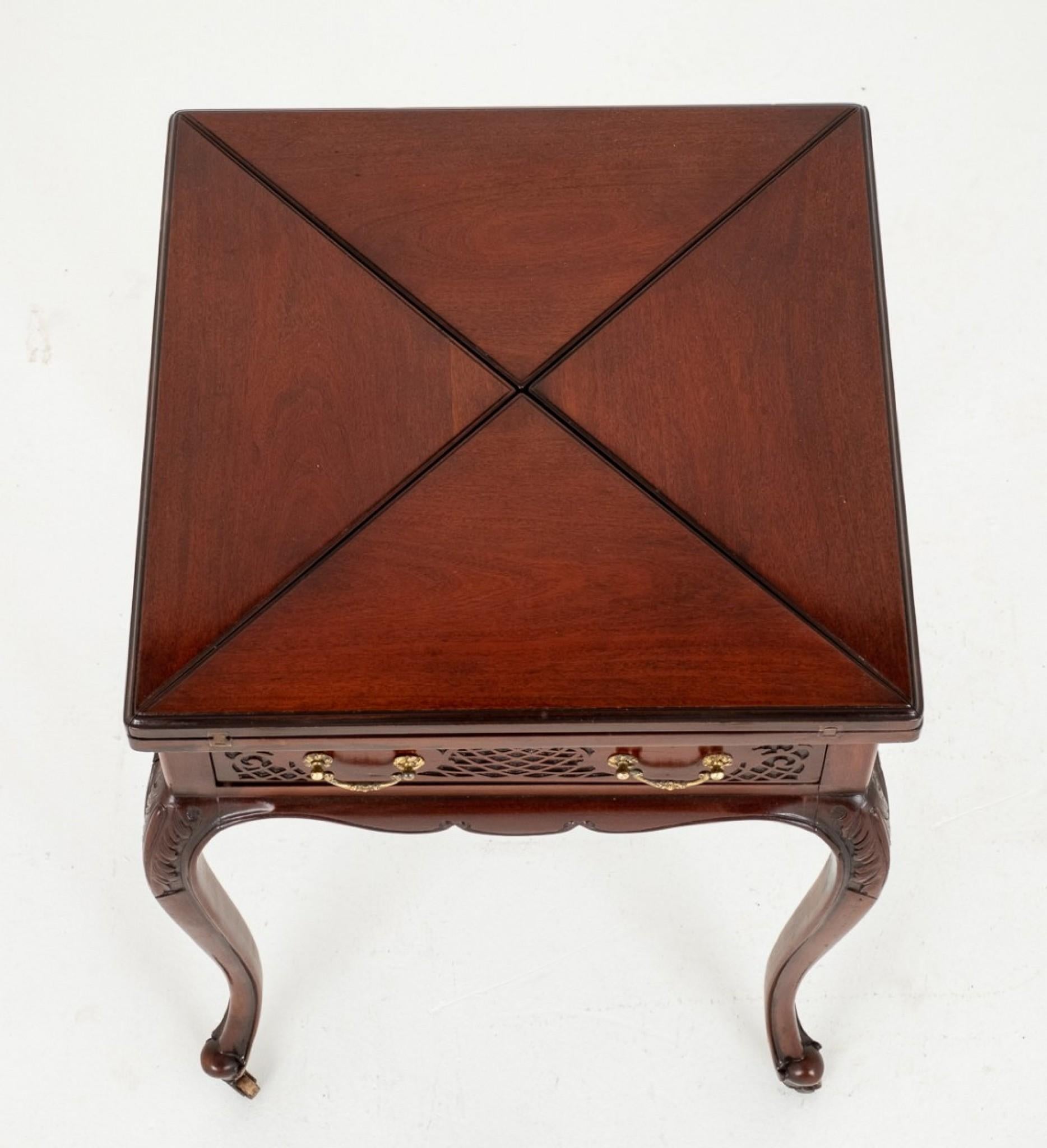 Victorian Envelope Card Table Antique Mahogany Games 1890 For Sale 4