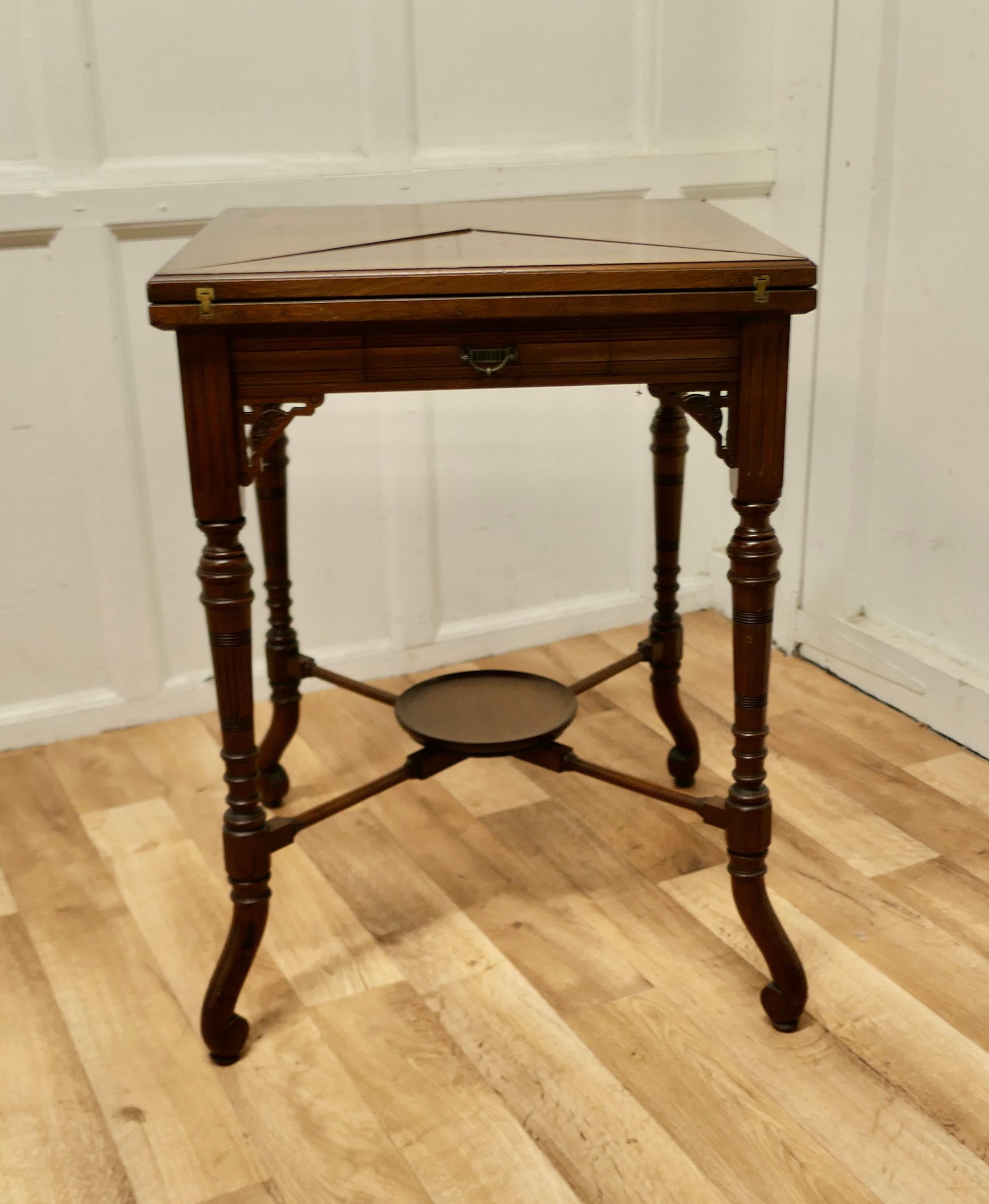 19th Century Victorian Envelope Card Table with Gaming Wells For Sale