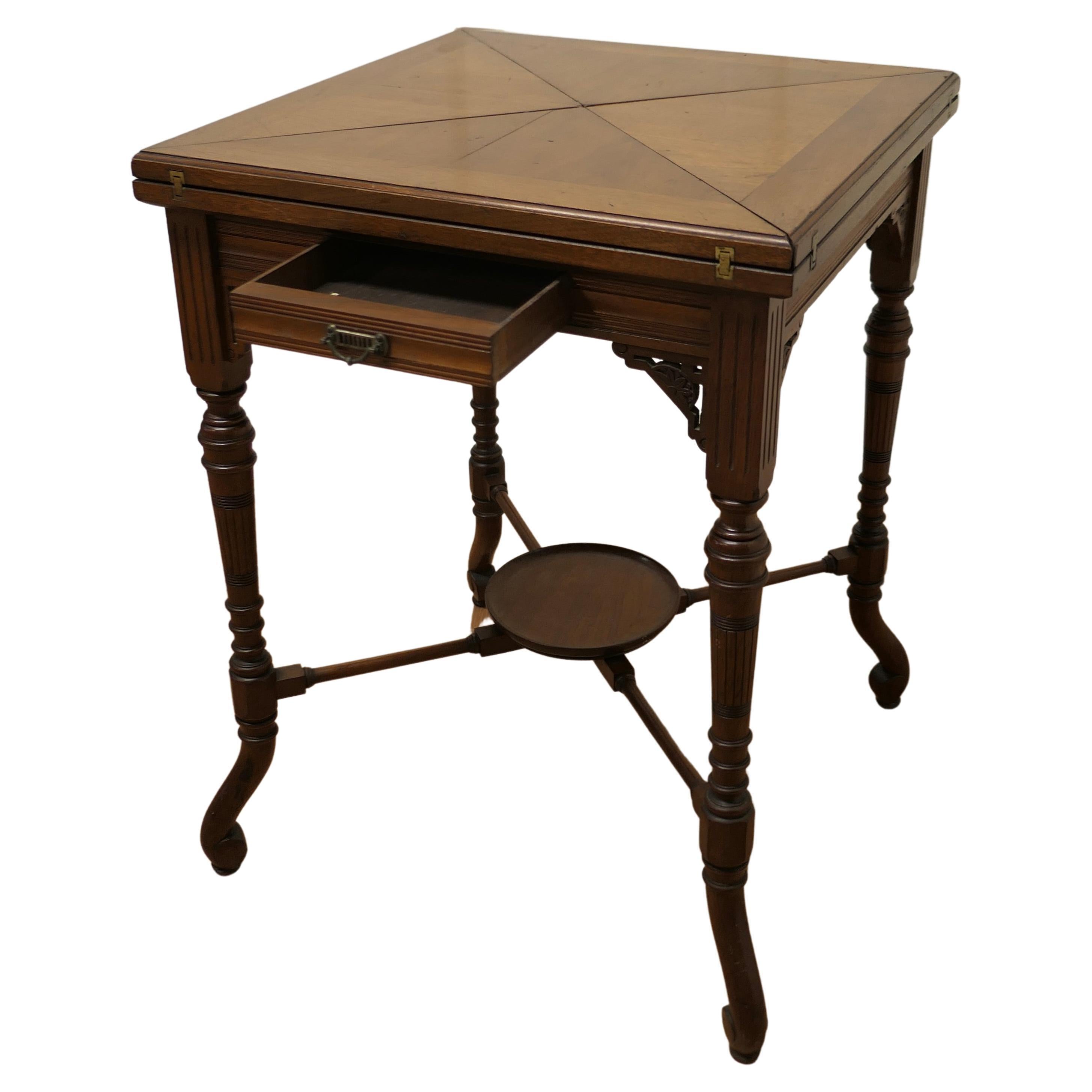 Victorian Envelope Card Table with Gaming Wells For Sale