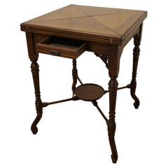 Used Victorian Envelope Card Table with Gaming Wells