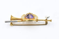 Victorian Equestrian Amethyst Pearl Gold Brooch by Carter, Gough & Co.
