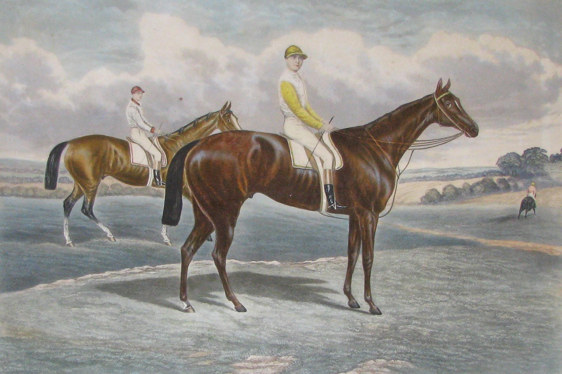 English Victorian Equestrian Racing Print, The Dead Heat for the Derby For Sale