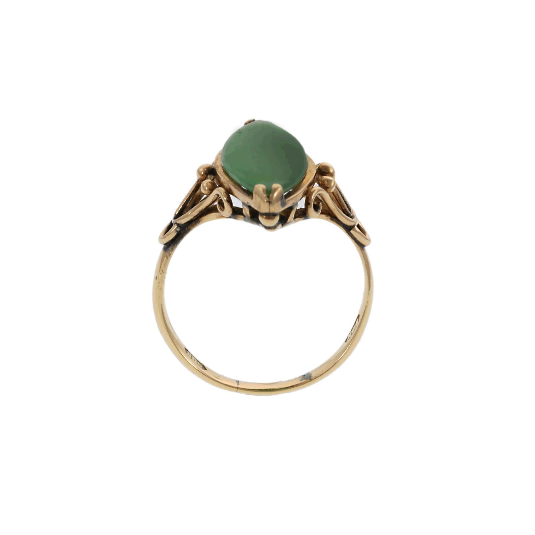 Women's Victorian Era 14K Gold Marquise-Cut Jade Ring For Sale