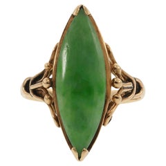 Victorian Era 14K Gold Marquise-Cut Jade Ring