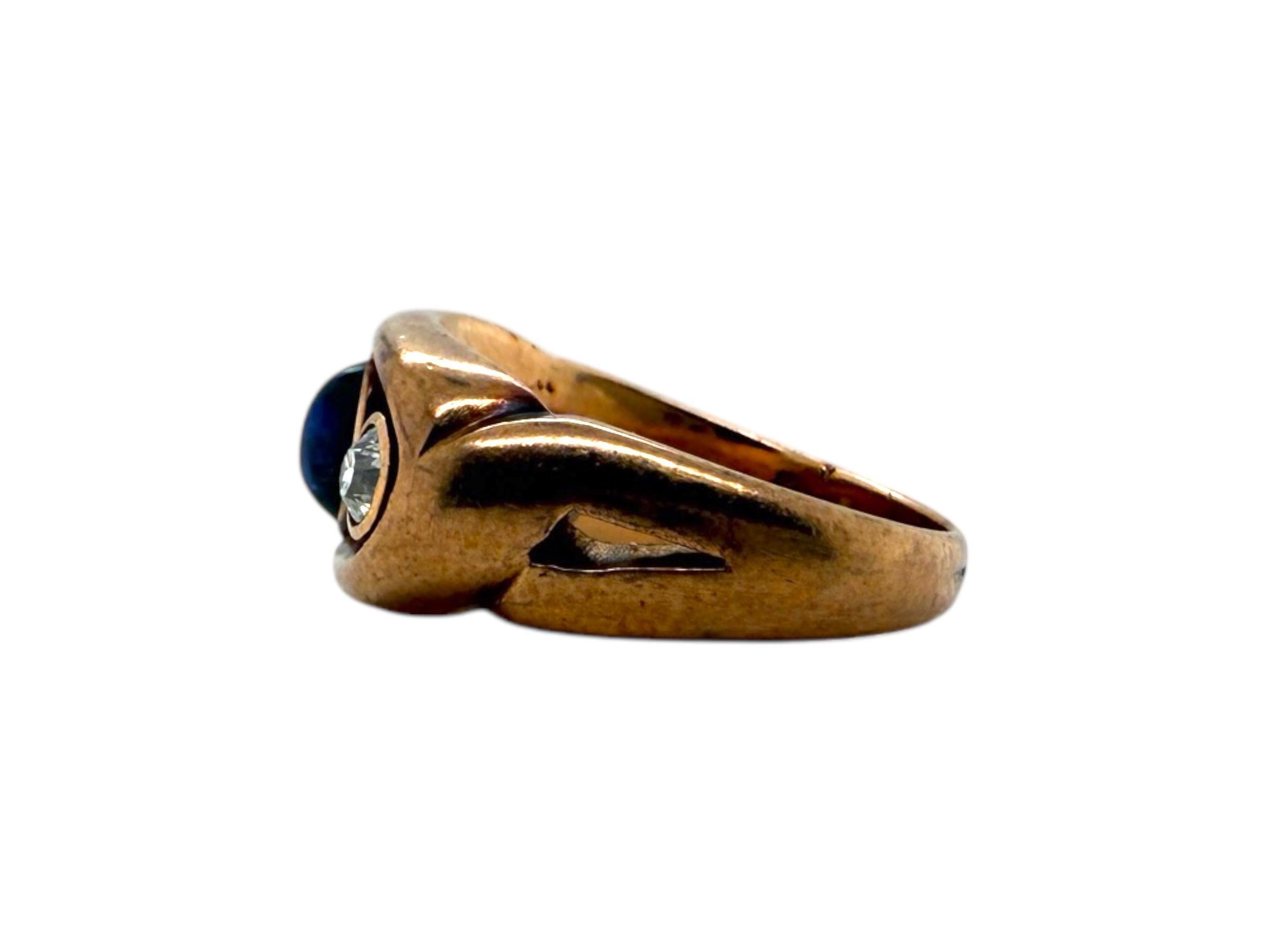 Victorian Era 14K Rose Gold Cabochon Sapphire & Diamond Ring For Sale 6
