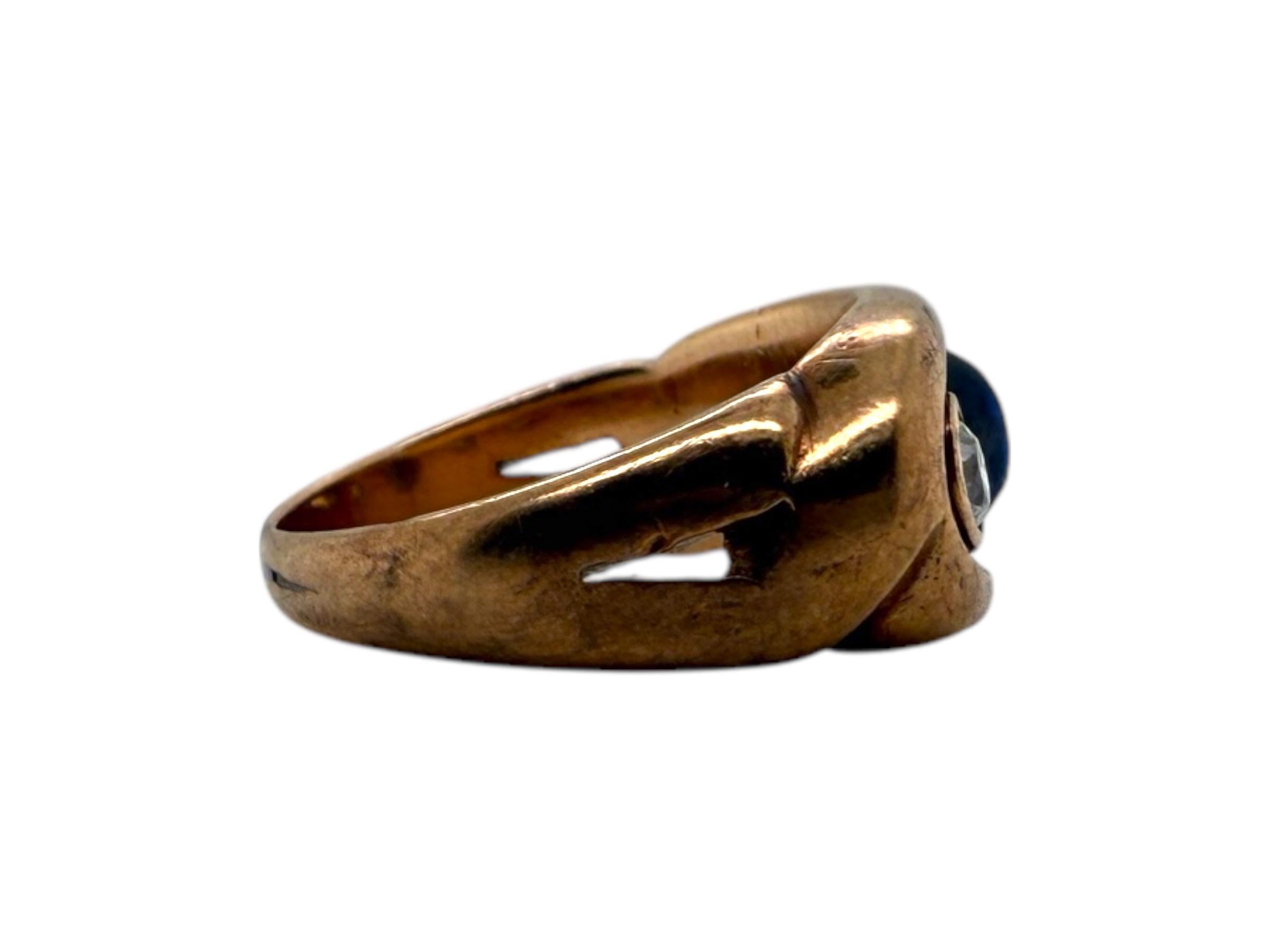 Victorian Era 14K Rose Gold Cabochon Sapphire & Diamond Ring For Sale 7