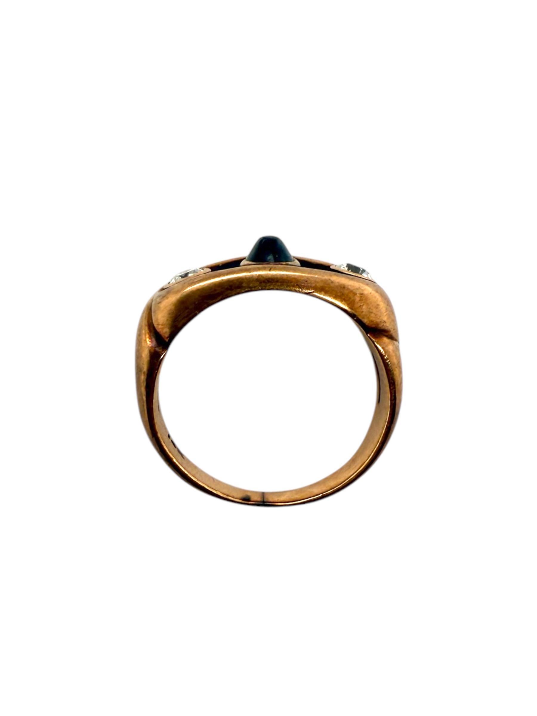 Victorian Era 14K Rose Gold Cabochon Sapphire & Diamond Ring For Sale 8