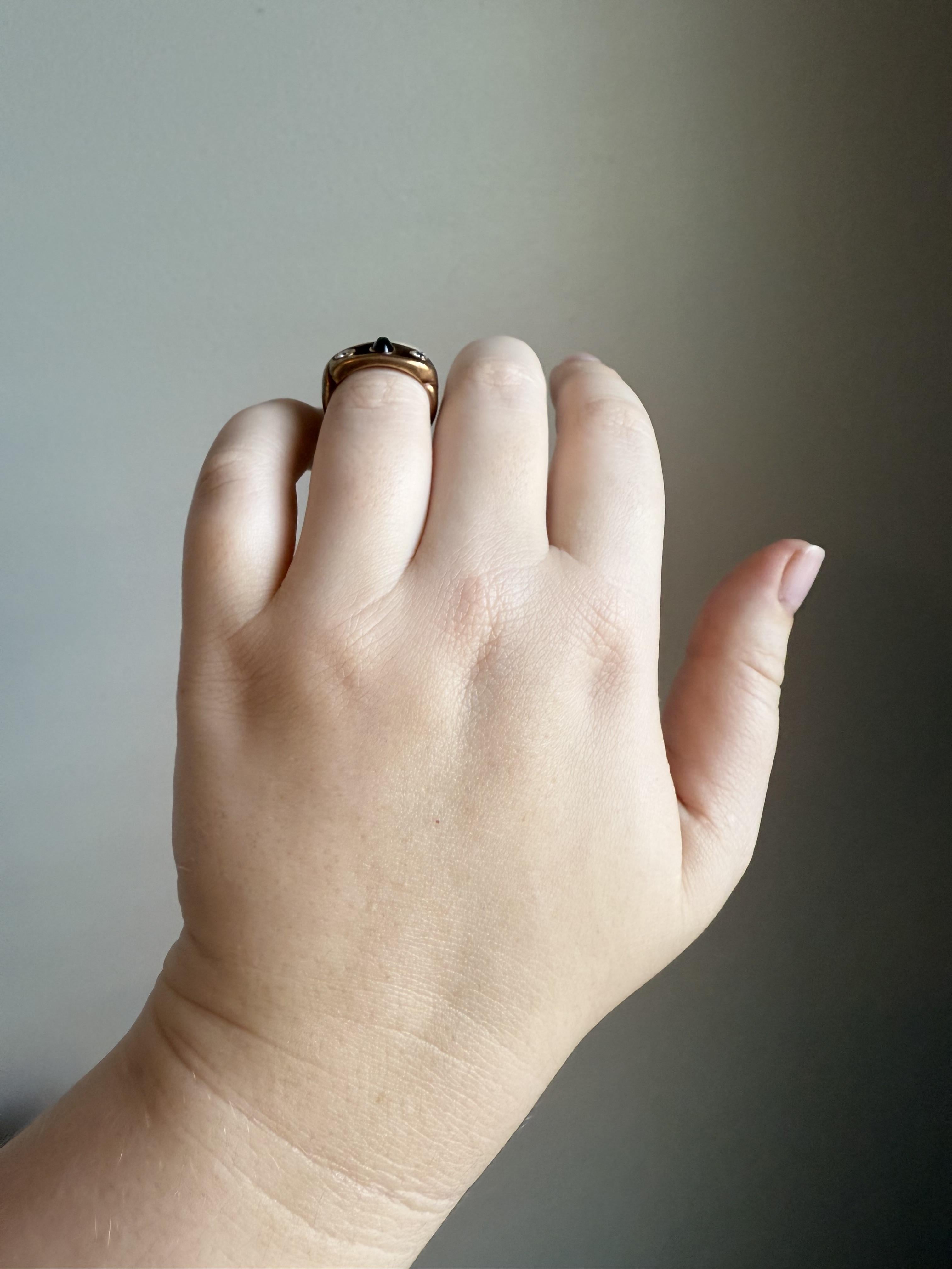 Victorian Era 14K Rose Gold Cabochon Sapphire & Diamond Ring For Sale 2