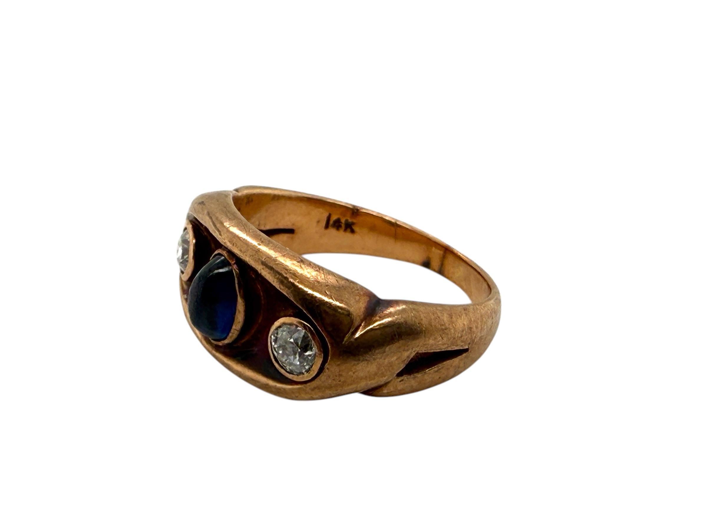 Victorian Era 14K Rose Gold Cabochon Sapphire & Diamond Ring For Sale 5